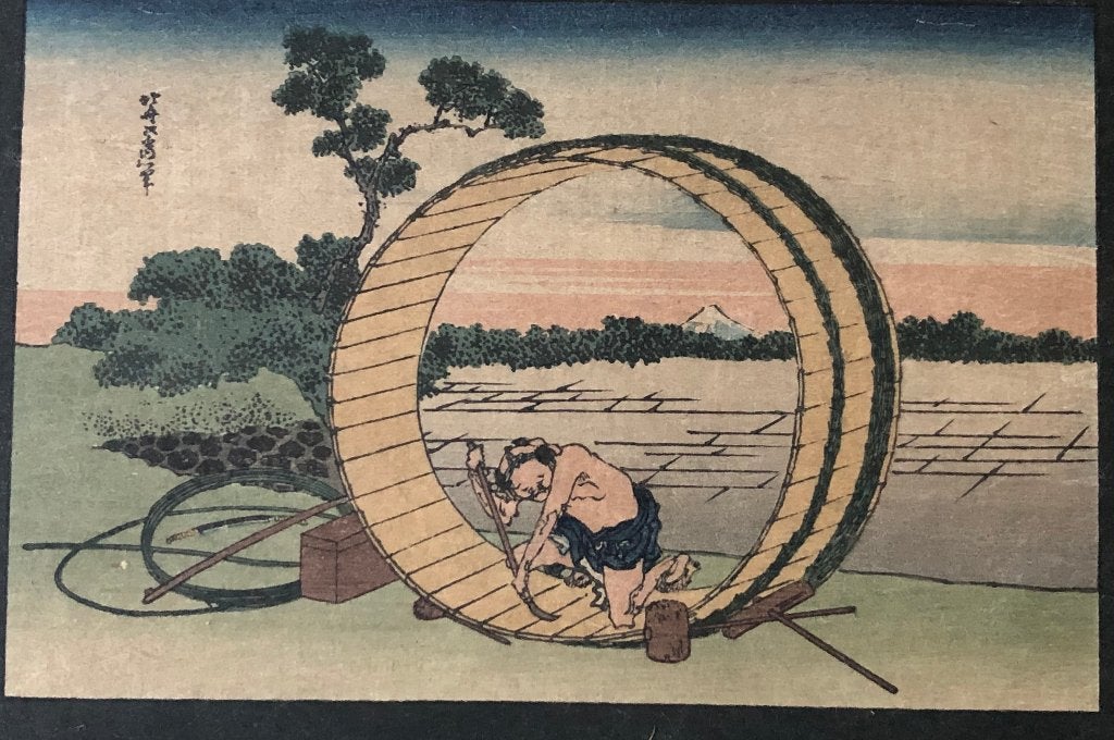 Hokusai houtsnede late editie ca. 1890, Antiek en Kunst, Dagelijks leven, Ophalen of Verzenden, Met passe-partout, Houtsnede