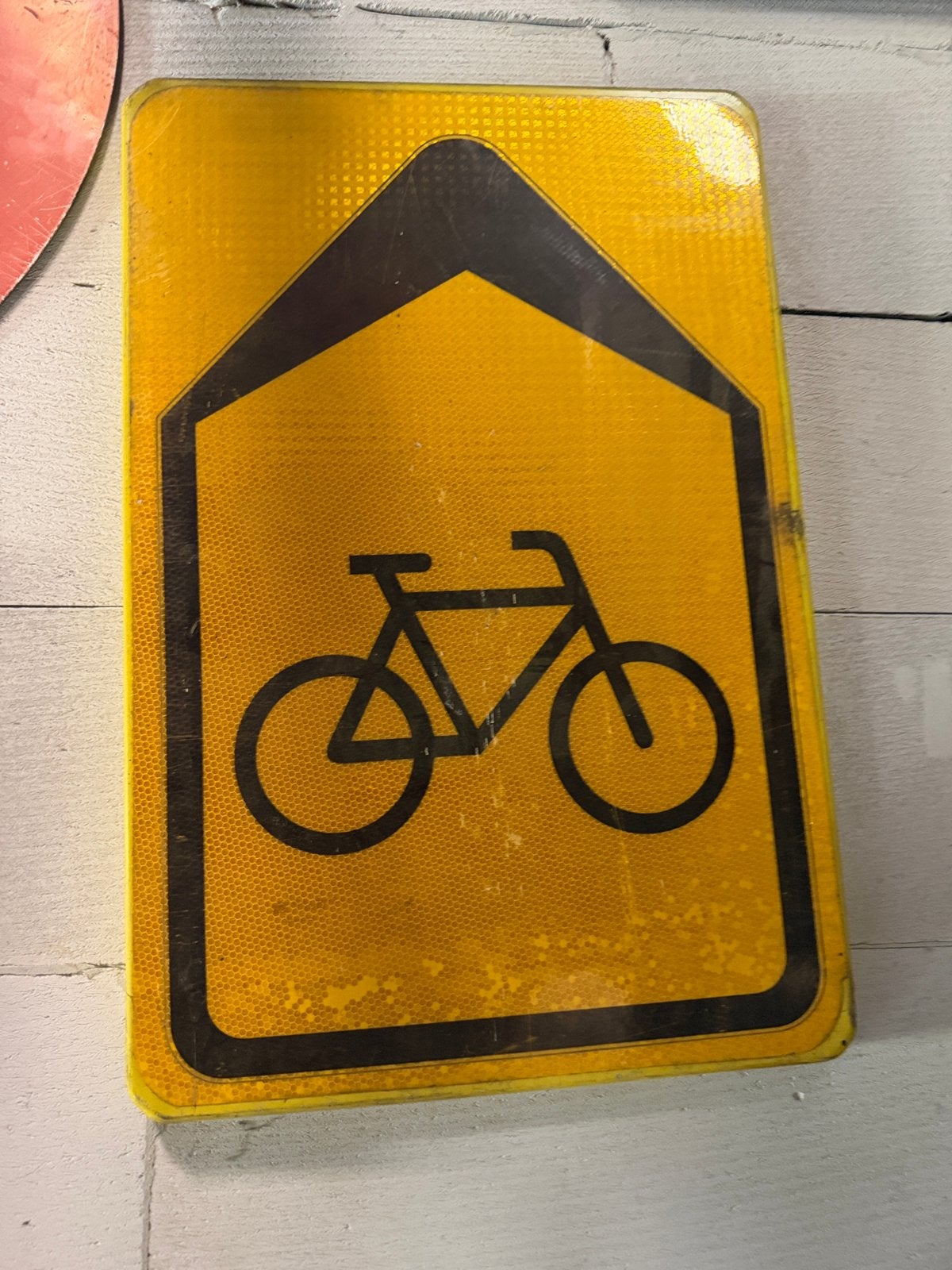 Verkeersbord fietsroute geel, Verzamelen, Ophalen, Gebruikt, Reclamebord