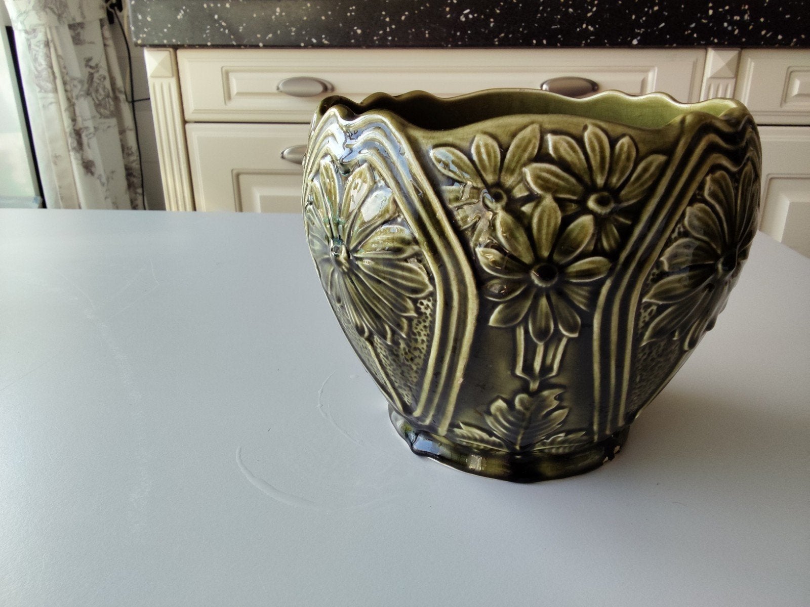 Antieke bloempot in goede staat - Groen geglazuurd, Antiek en Kunst, Ophalen of Verzenden