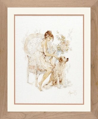Borduurpakket Girl in chair with dog pn0007951, ., Nieuw, Ophalen of Verzenden, .