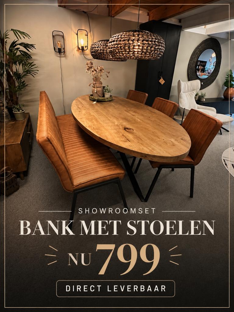 Eetbank met stoelen direct leverbaar NU 799, Huis en Inrichting, Stoelen, Ophalen, Overige kleuren, Nieuw, Vijf, Zes of meer stoelen