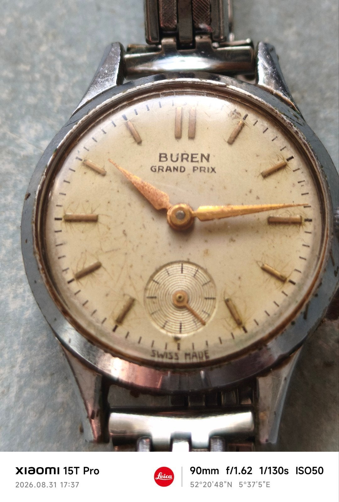 Vintage Buren Grand Prix Polshorloge - Zwitsers Gemaakt, Ophalen of Verzenden, Staal, Overige merken