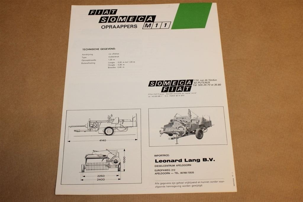 Zeldzame brochure - Fiat Someca Opraappers [landbouw], Ophalen of Verzenden, Zo goed als nieuw