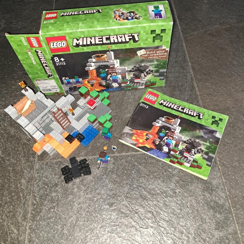 LEGO Minecraft 21113 De Grotten - Complete set met doos, Gebruikt, Minecraft, Lego, Ophalen of Verzenden