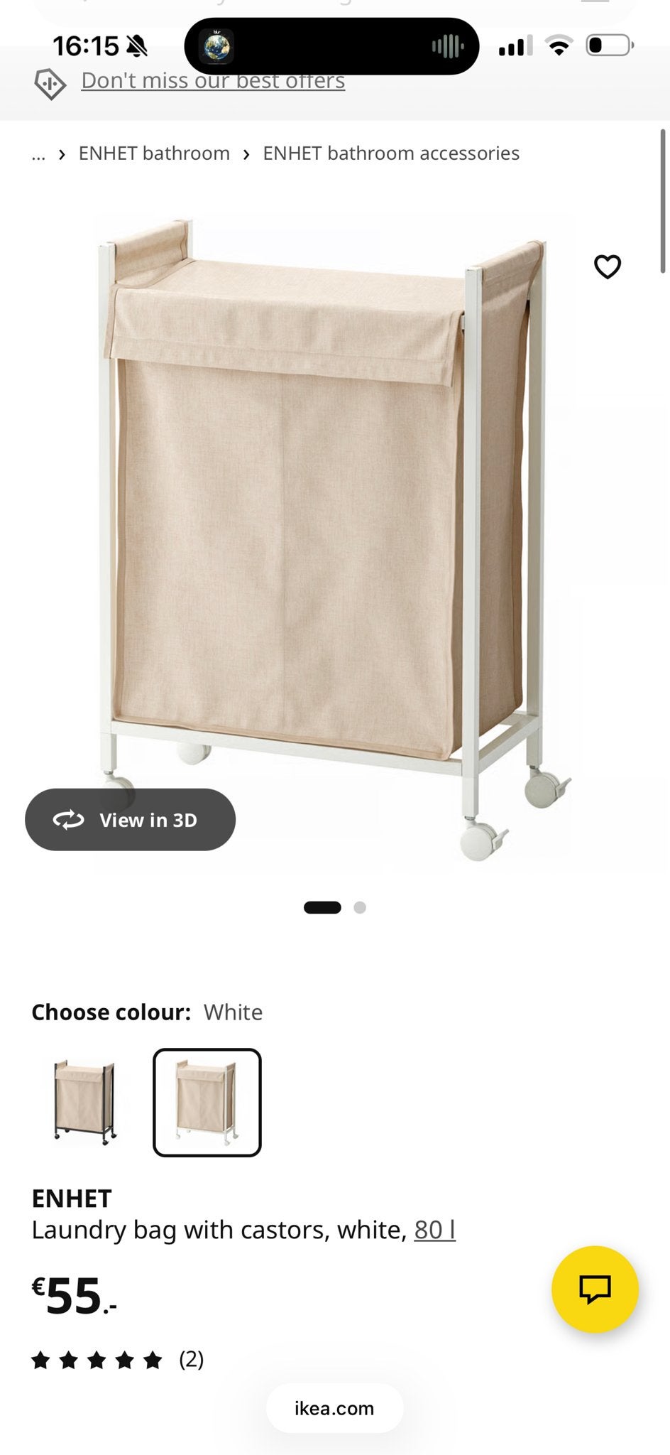 IKEA ENHET Waszak met wieltjes, wit, 80 l - Nieuw in doos, Huis en Inrichting, Ophalen, Nieuw