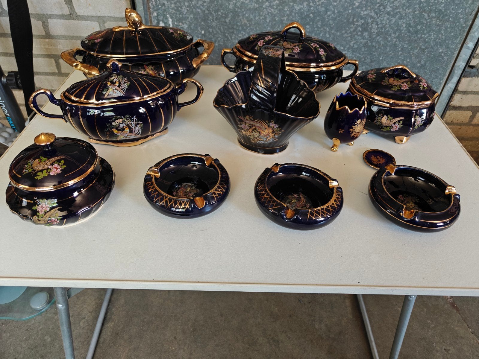 Vintage Chinees porseleinen servies, donkerblauw met goud, Ophalen of Verzenden
