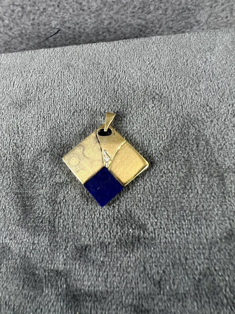 Gouden hanger | 8k* | 4,64g | vierk | lapis lazuli | 356884, Gebruikt, Overige voorstellingen, Ophalen of Verzenden, Goud
