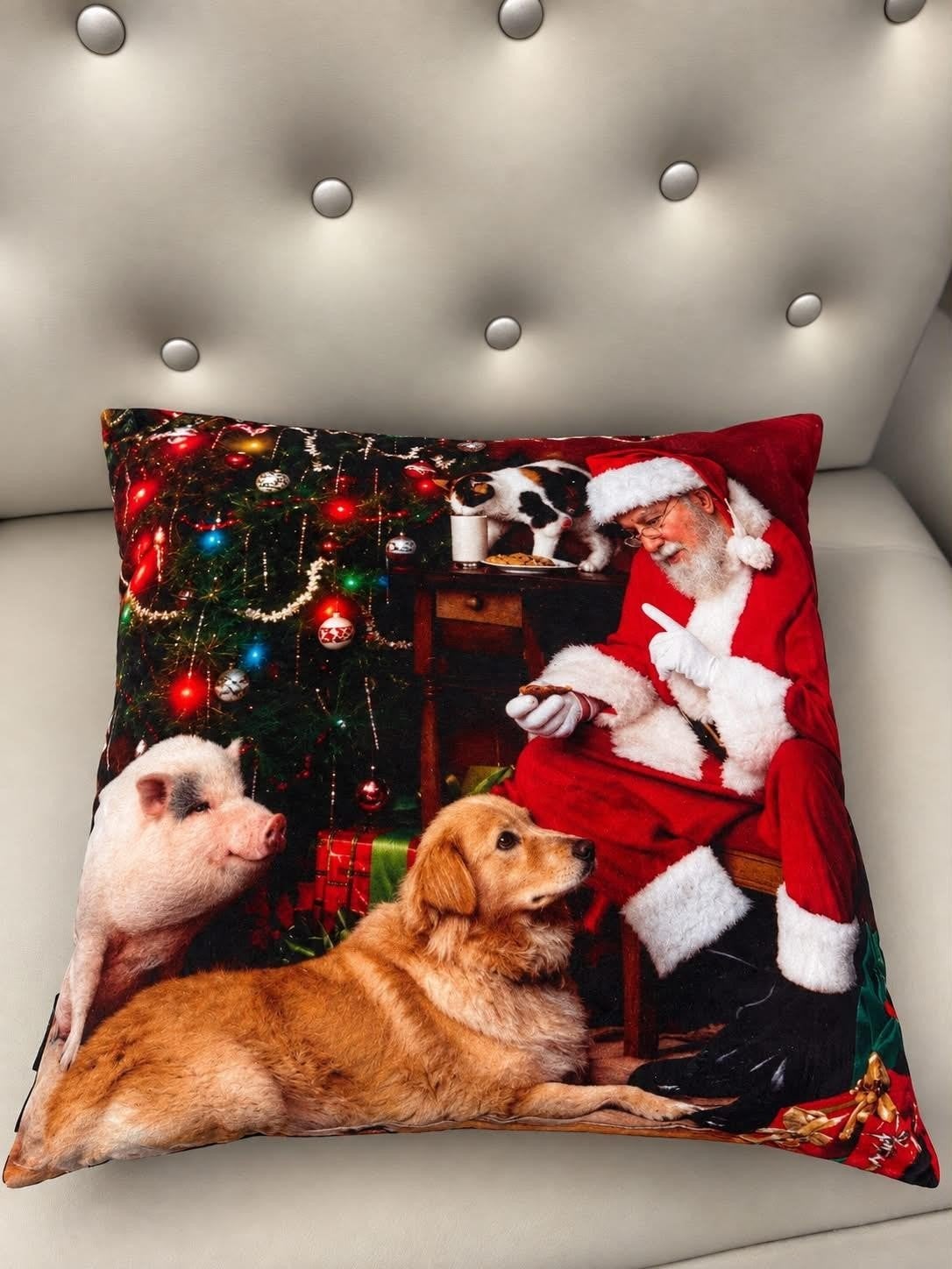Kerstkussen met Kerstman, Meerkleurig, Met print, Vierkant, Nieuw