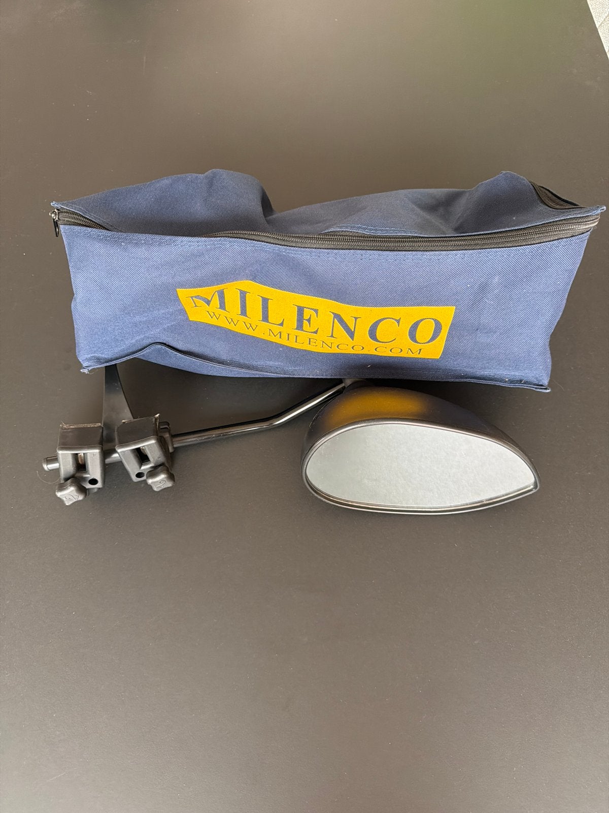 Milenco caravan spiegel links, 1 stuk, met opbergtas, Ophalen of Verzenden, Gebruikt
