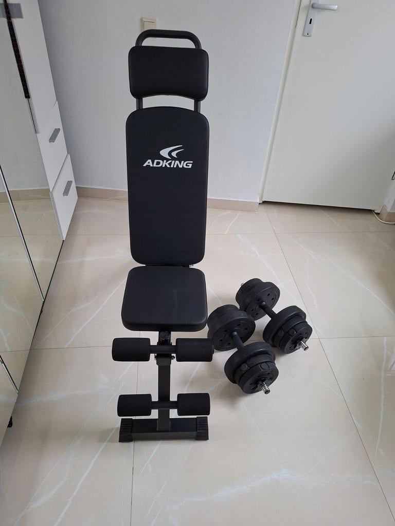 Halterbank verstelbaar & inklapbaar + 2x10kg dumbbells, Sport en Fitness, Fitnessmaterialen, Ophalen, Fitnessbank, Adking, Adking
