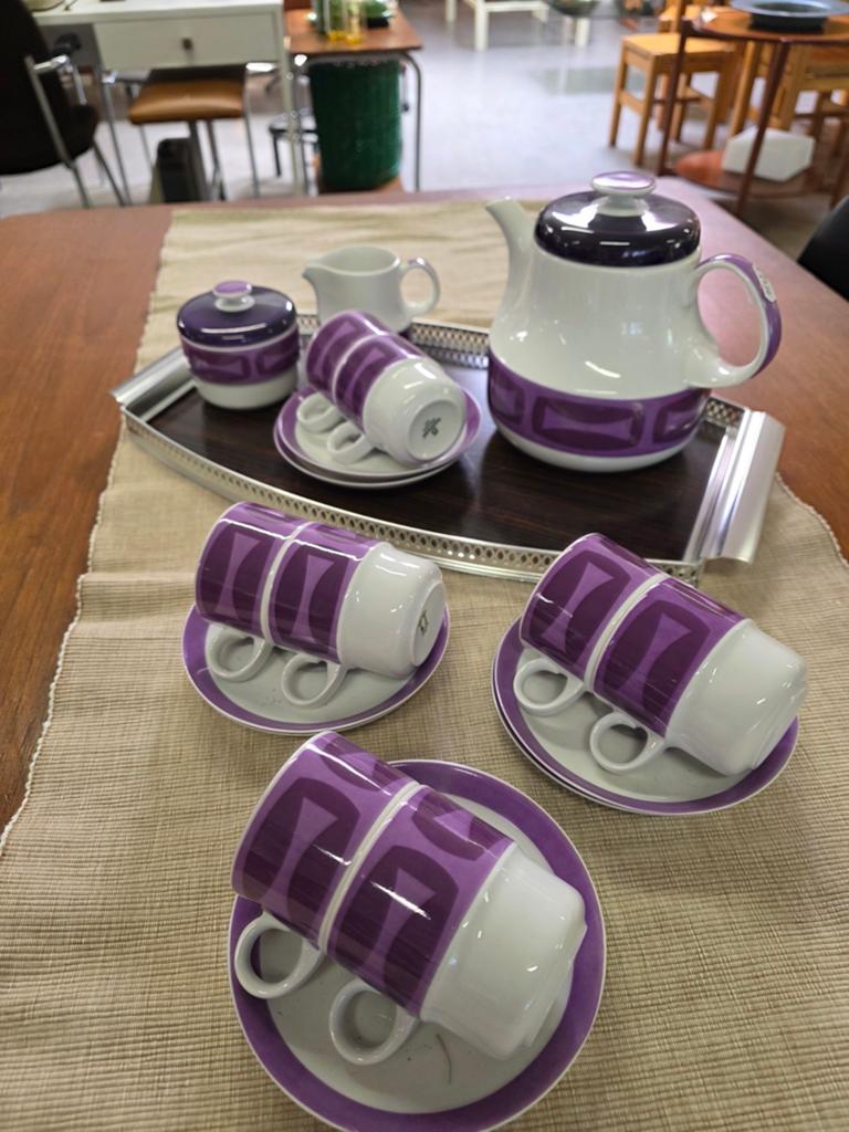 Vintage Schönwald Koffieservies - Paars & Wit, Ophalen
