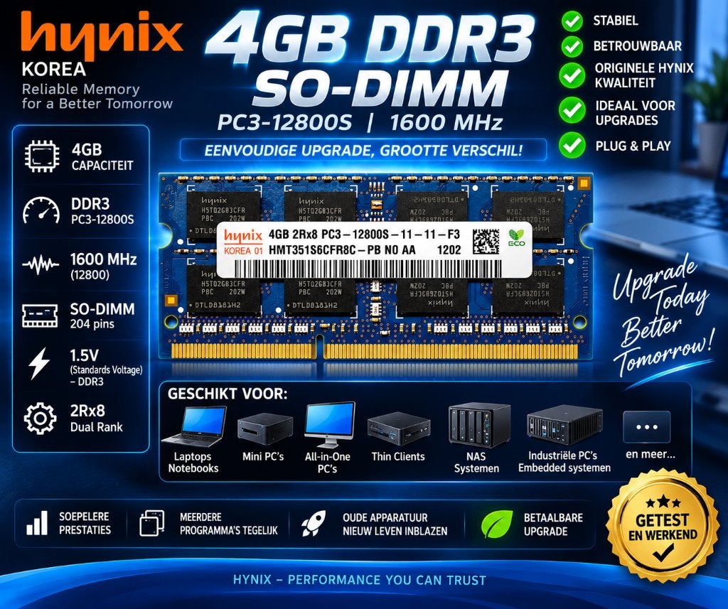 Hynix 4GB DDR3 1600MHz SO-DIMM Laptop RAM – PC3-12800S, DDR3, Ophalen of Verzenden, Zo goed als nieuw, Laptop