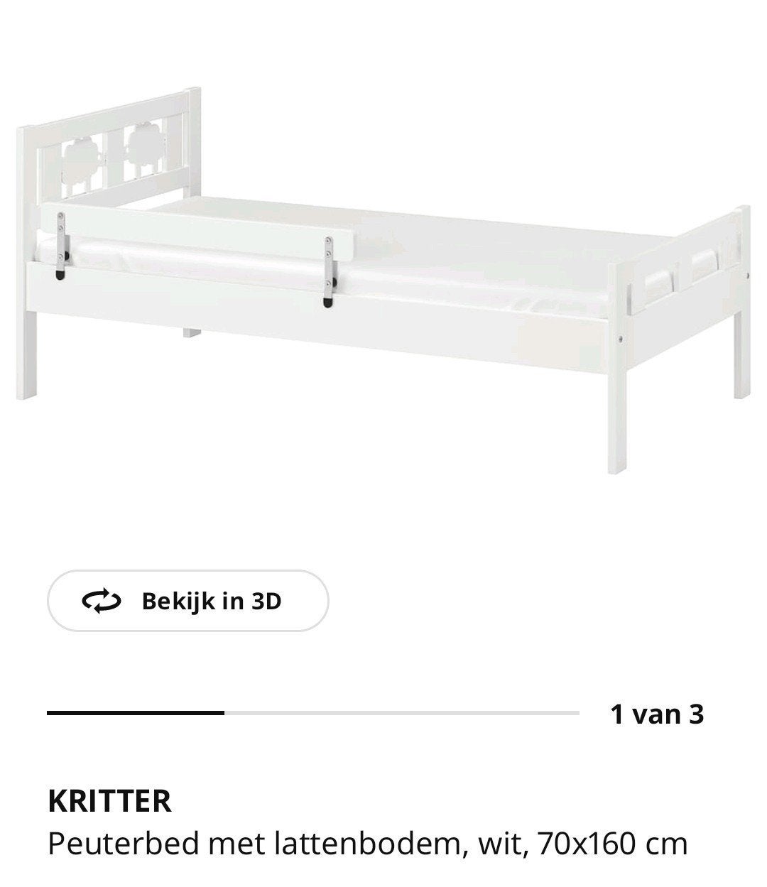 Ikea peuterbed wit, Ophalen, Gebruikt, 70 tot 85 cm, 140 tot 160 cm