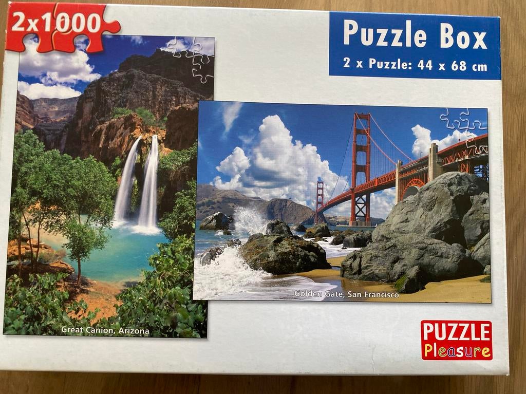 Puzzel Box 2x1000 stukjes: Grand Canyon & Golden Gate, Hobby en Vrije tijd, Denksport en Puzzels, Ophalen of Verzenden, 500 t/m 1500 stukjes