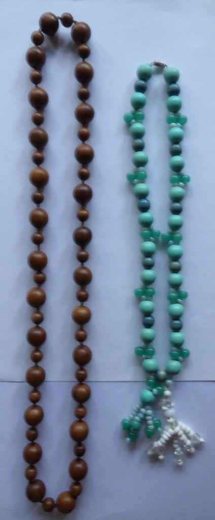 Bruine en groene kralen ketting, Ophalen of Verzenden, Gebruikt, Overige kleuren, Overige materialen