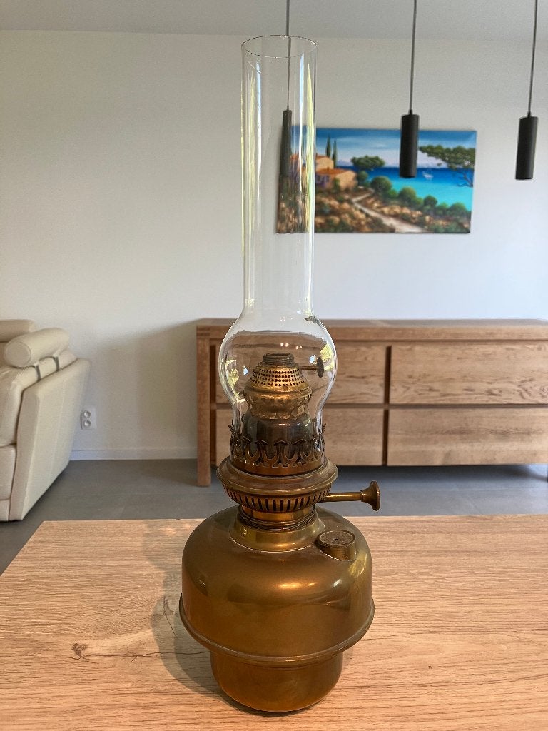 Majestueuze Belgische Olielamp van Lempereur en Bernard, Antiek en Kunst, Ophalen of Verzenden
