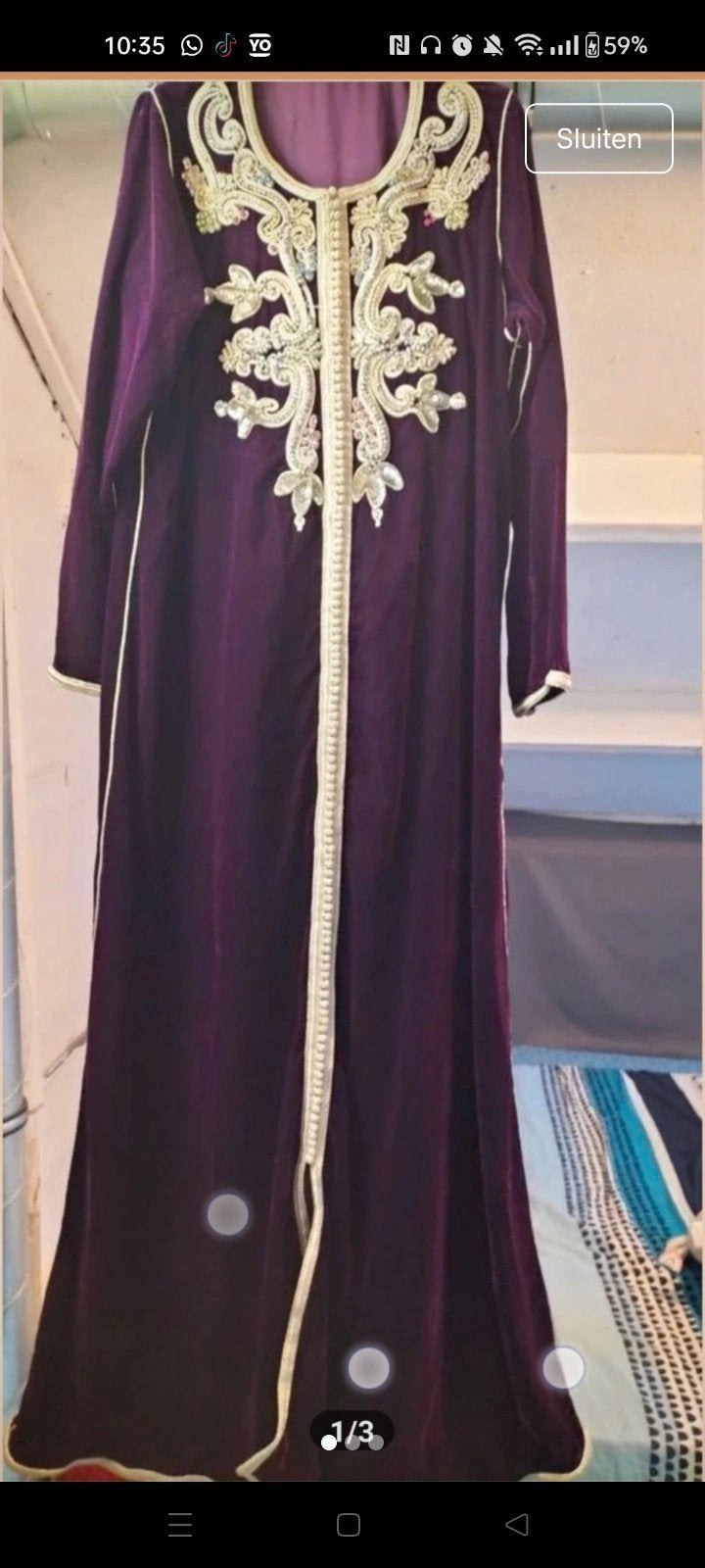 Prachtige paarse Marokkaanse caftan met borduursels, Kleding | Dames, Maat 38/40 (M), Overige typen, Paars, Ophalen of Verzenden