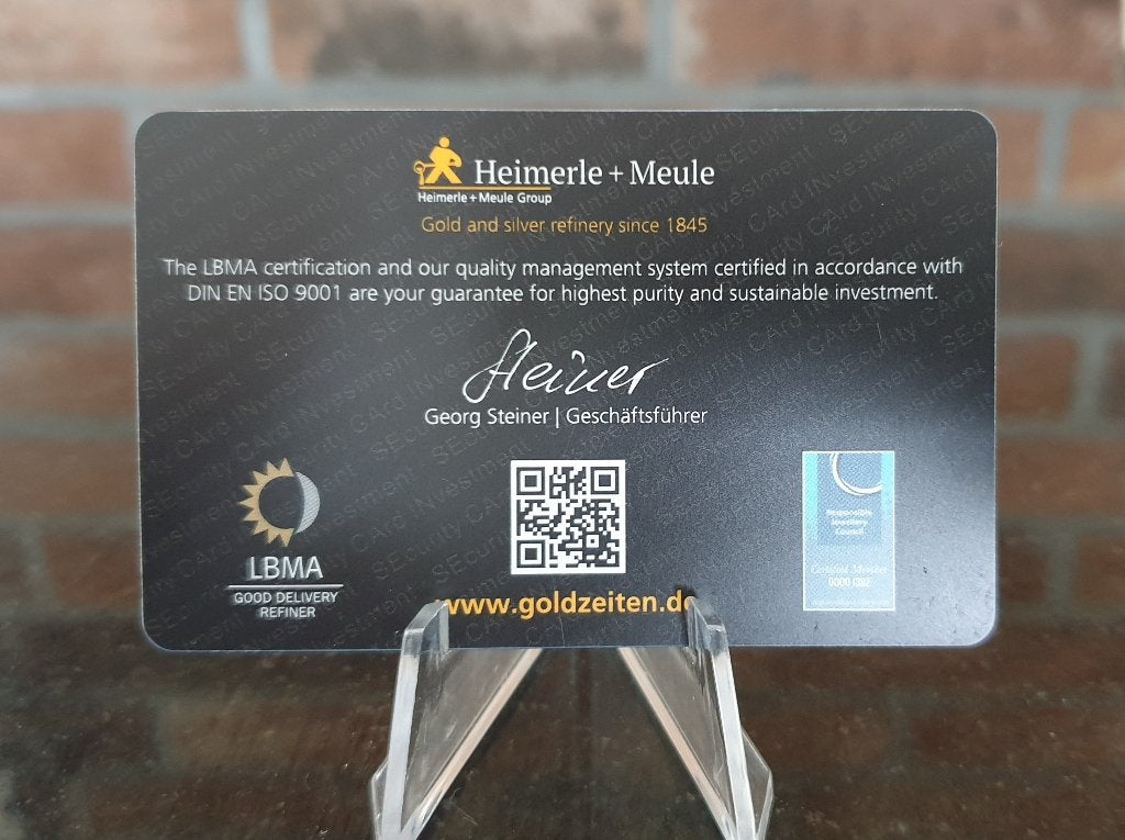 Heimerle en Meule 0,5 gram .999 goud in certi-card, Ophalen of Verzenden, Goud