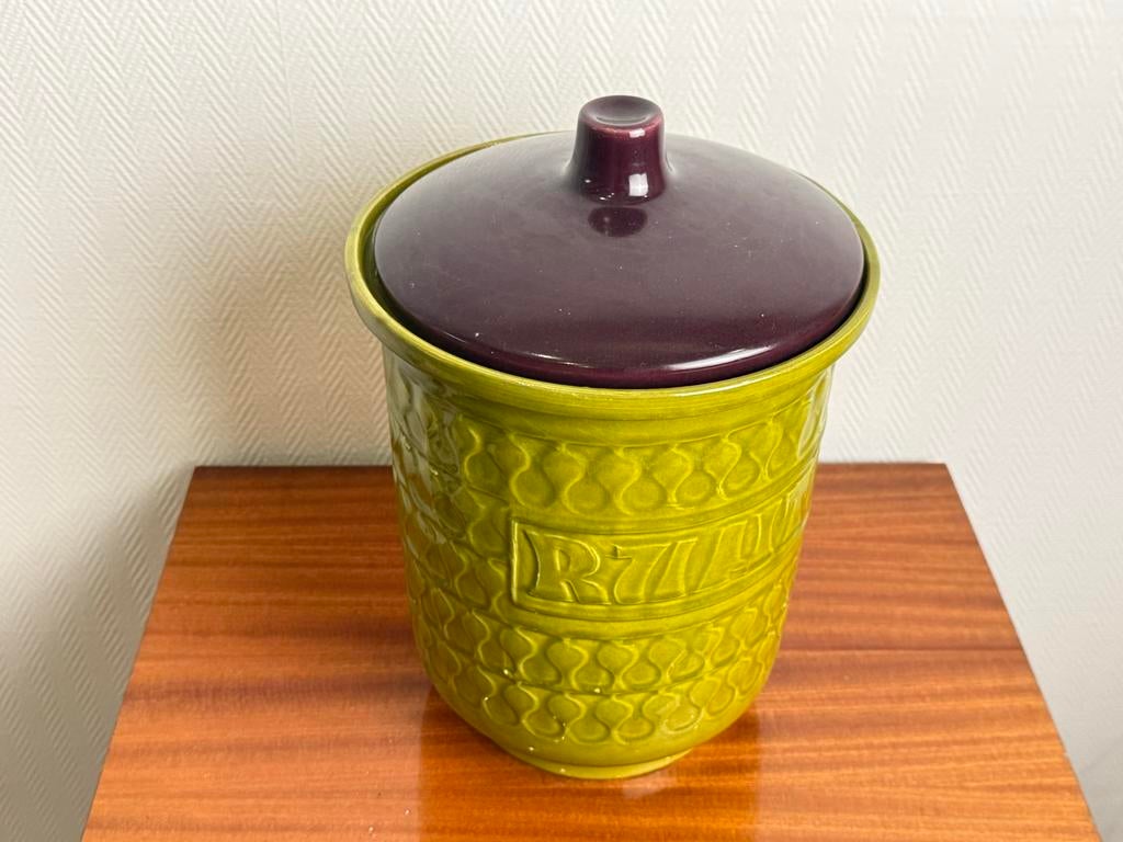 Vintage Jasba Keramiek Pot - Groen met Paars Deksel, Ophalen
