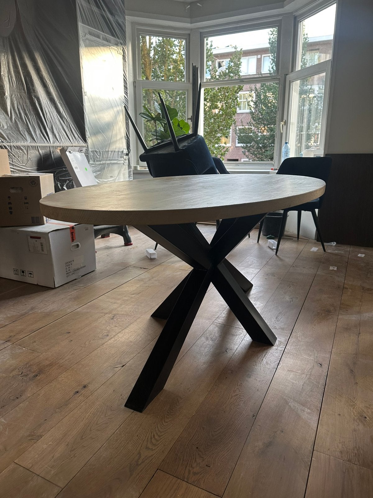 Eikenhouten tafel met spinpoot, Ophalen, Gebruikt, 100 tot 150 cm, Eikenhout