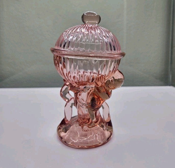 Vintage Roze Glazen Bonbonnière, Ophalen of Verzenden