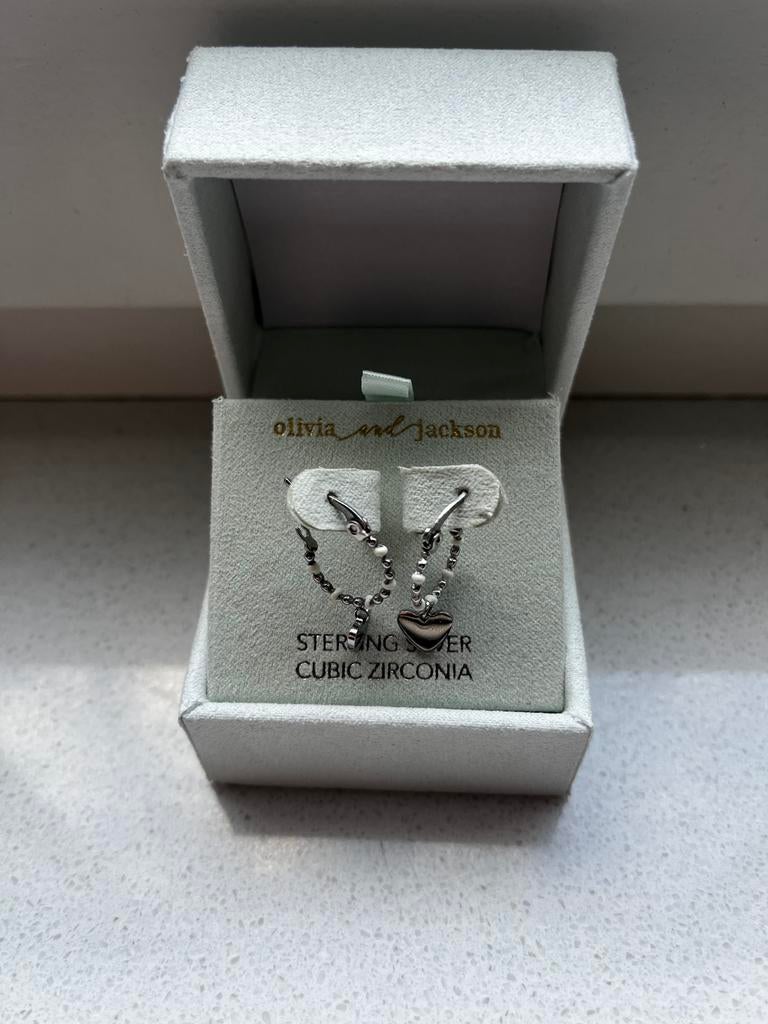 Olivia & Jackson Sterling Zilveren Oorbellen met Hartjes, Met kristal, Hangers, Ophalen of Verzenden, Zo goed als nieuw
