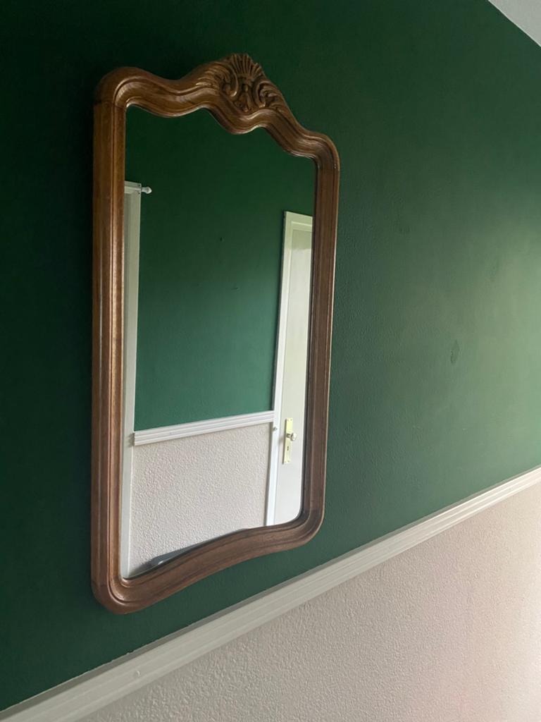 Vintage spiegel hal houtsnijwerk, Huis en Inrichting, Woonaccessoires | Spiegels, Ophalen, Minder dan 50 cm, Zo goed als nieuw