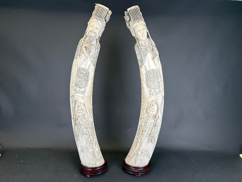 Indrukwekkend paar grote ivoren keizersbeelden China 96cm!, Ophalen, Overige onderwerpen, 50 - 100 cm, Overige materialen