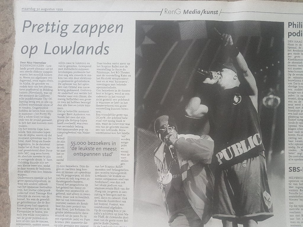Public Enemy op Lowlands (1999), Verzamelen, Ophalen of Verzenden, 1980 tot heden, Knipsel(s)