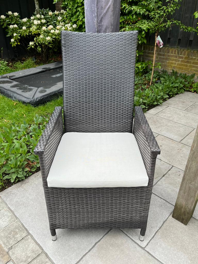 Luxe verstelbare tuinstoelen van wicker, 4 stuks, Ophalen, Zo goed als nieuw, Wicker, Verstelbaar