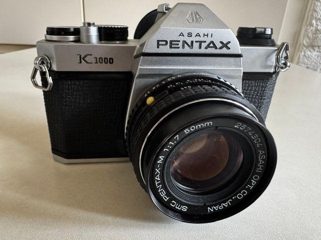 Pentax 50 mm lens, lichtsterkte 1.7 en camera K1000 en meer, Gebruikt, 50 mm, Telelens, Pentax