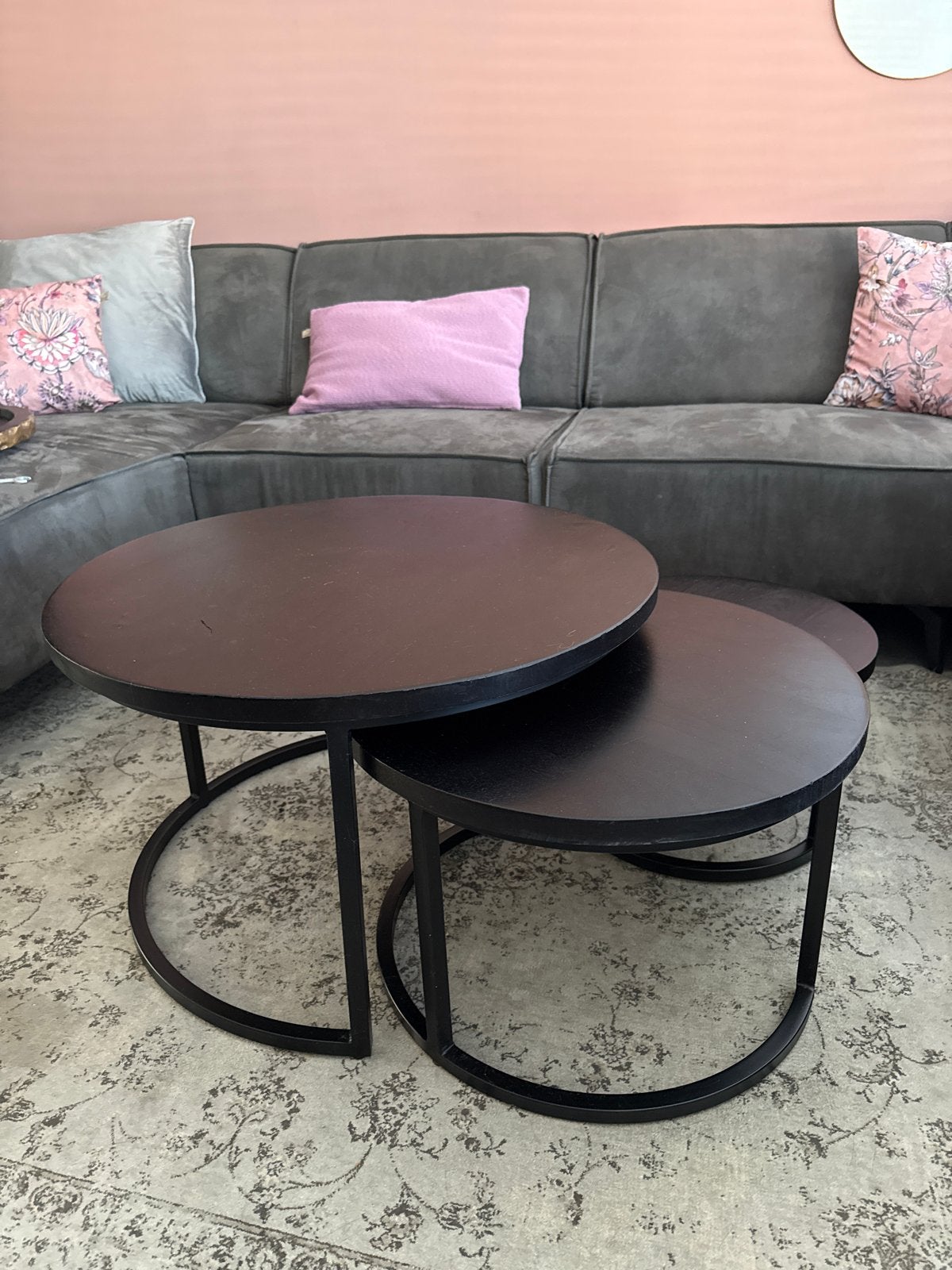 Set van 3 zwarte ronde salontafels, bijzettafels, Huis en Inrichting, Tafels | Salontafels, Ophalen, Gebruikt, Rond, 50 tot 100 cm