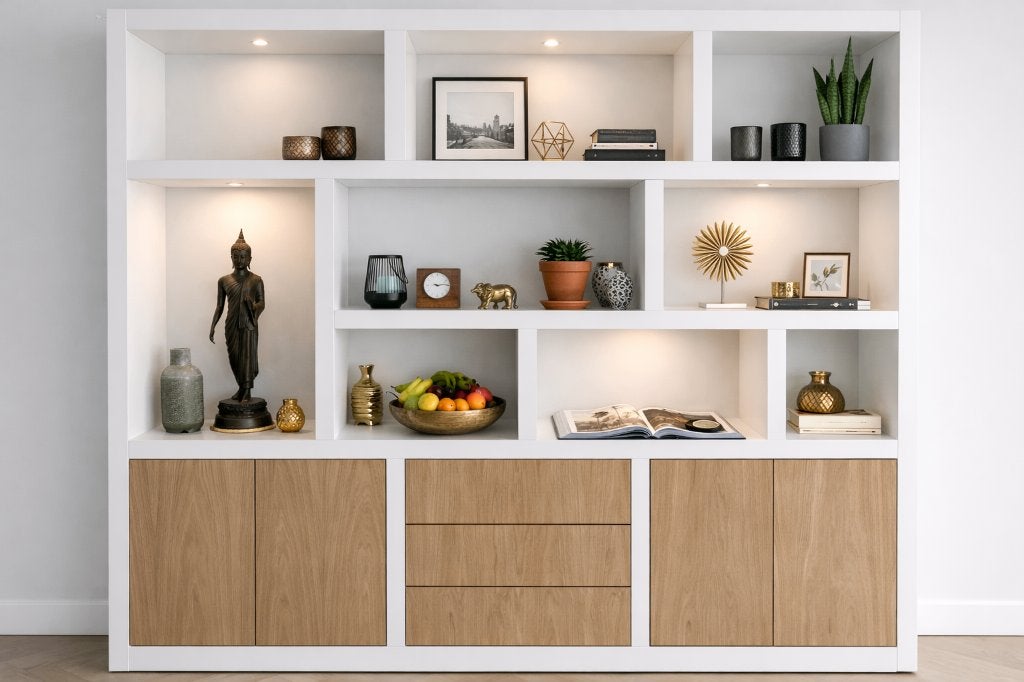 Boekenkast | openvakkenkast | vakkenkast | wandkast nieuw, Ophalen, 50 tot 100 cm, Eikenhout, 150 tot 200 cm