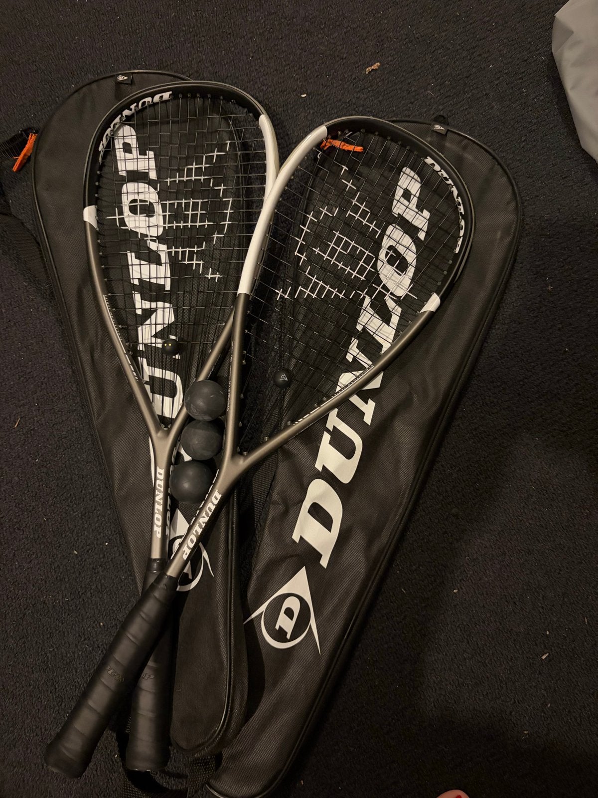 Dunlop Squash Rackets Set met Hoes en Ballen, Ophalen of Verzenden, Gebruikt, Racket, Met hoes