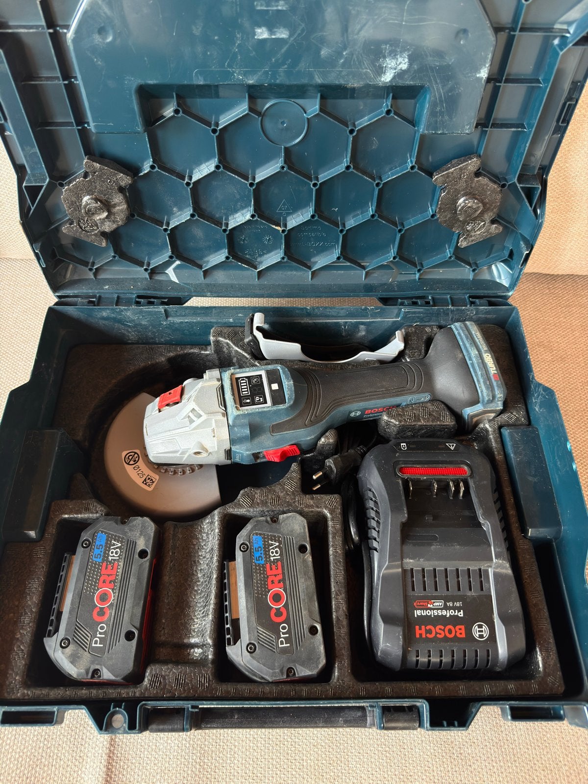 Bosch GWX 18V-15 SC Accu Haakse Slijper Set, Ophalen of Verzenden, Zo goed als nieuw