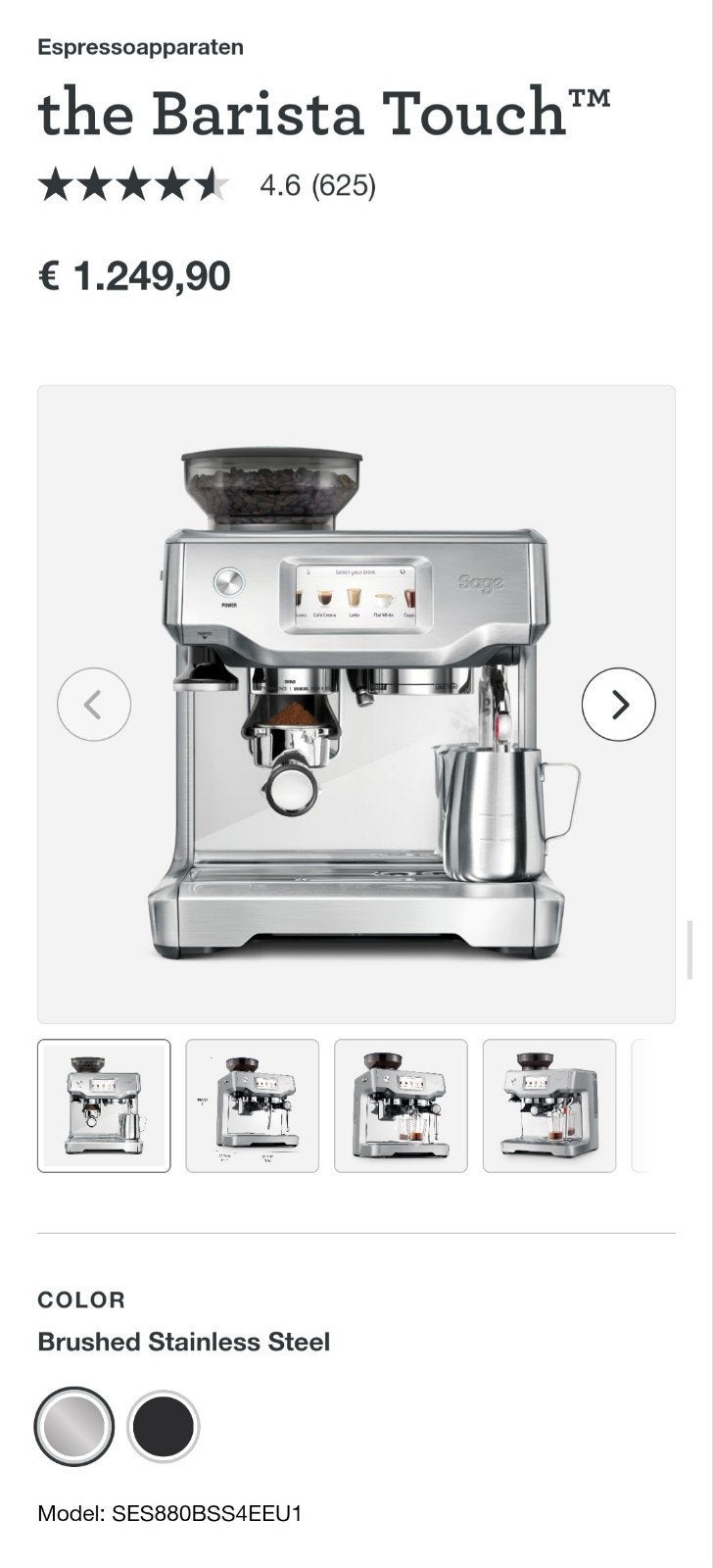 Sage barista touch, Witgoed en Apparatuur, Koffiezetapparaten, Ophalen, Espresso apparaat, Nieuw, Koffiebonen