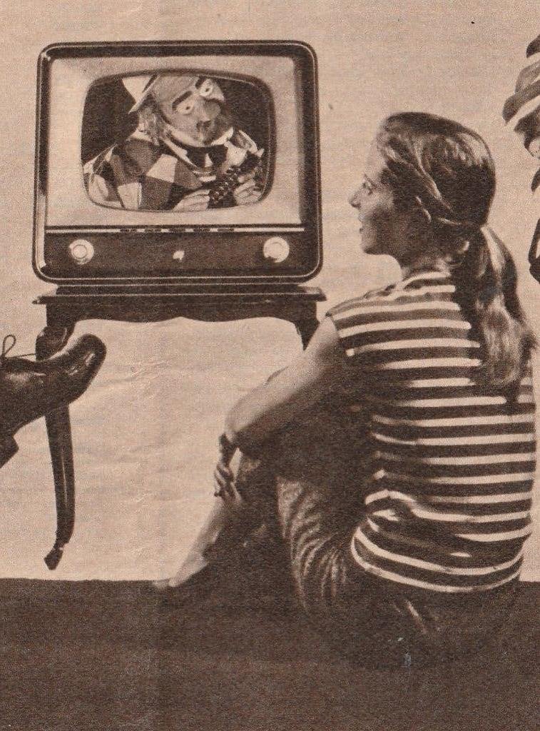 retro reclame 1957 Blaupunkt TV met clown jaren 50, Verzenden, Overige typen