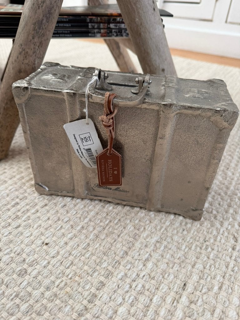 NIEUW > Rivièra Maison spaarpot koffer (8x19x20,5 cm), Verzenden, Nieuw, Zilver, Metaal