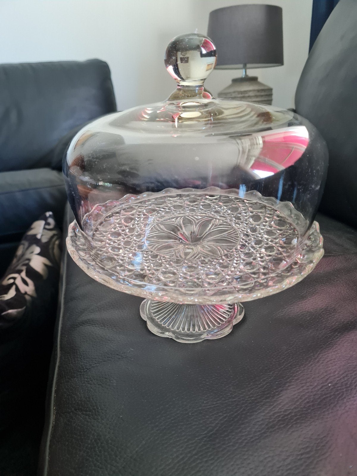 Glazen antieke Taartplateau met Stolp - Vintage Stijl, Antiek en Kunst, Ophalen of Verzenden