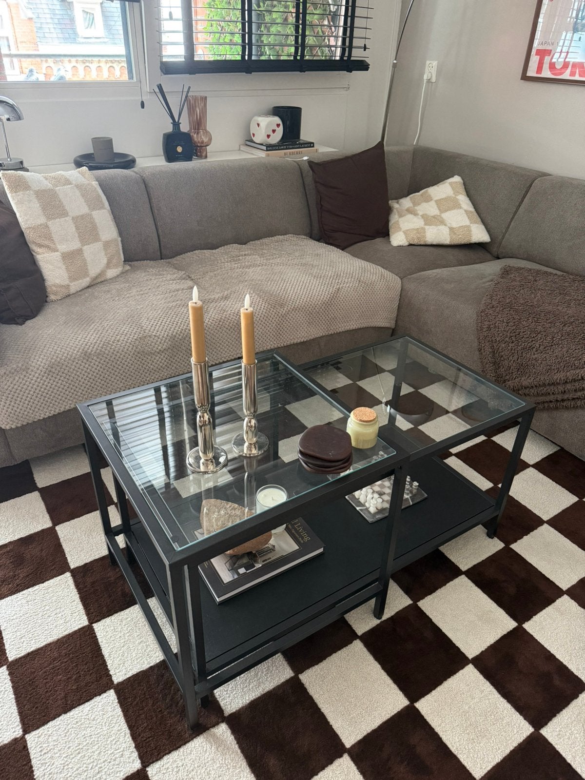 Ikea salontafel zwart glas, Huis en Inrichting, Ophalen, Gebruikt, 100 tot 150 cm, 50 tot 100 cm