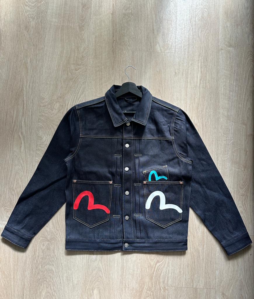 Evisu Seagull Multi-Pocket Relax Fit Denim Jacket Maat M, Ophalen of Verzenden, Zo goed als nieuw, Maat 48/50 (M), Blauw