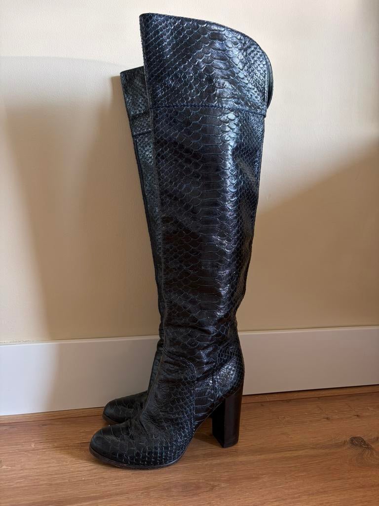 Sergio Rossi Python Leren Knie laarzen blauw maat 39, Kleding | Dames, Schoenen, Hoge laarzen, Overige kleuren, Ophalen of Verzenden