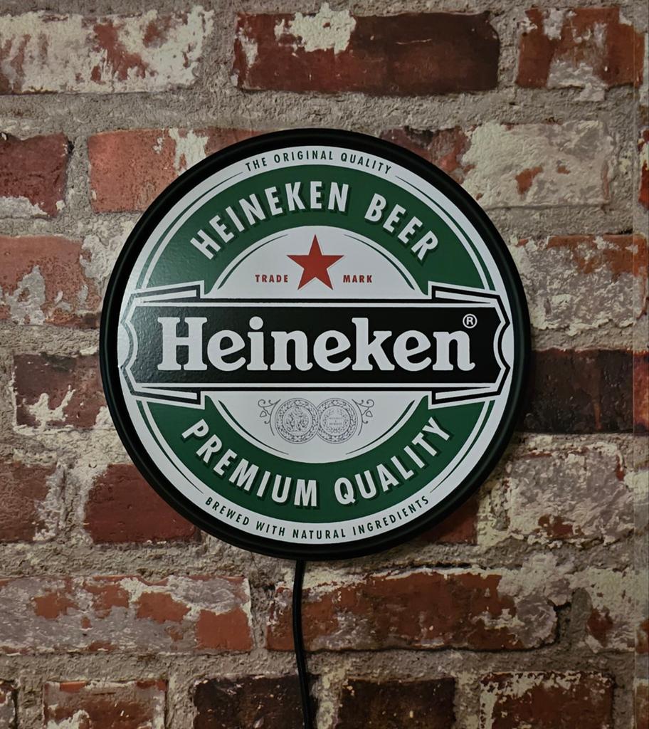 Heineken Reclamebord met Ledverlichting - 20 cm, Verzamelen, Ophalen of Verzenden, Reclamebord