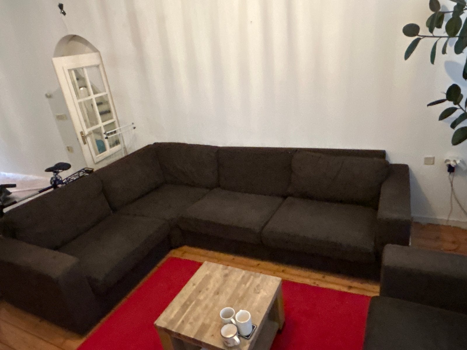 Comfortabel bankstel met poef - Donkerbruin, Huis en Inrichting, Ophalen, Gebruikt, 125 cm of meer, 125 cm of meer