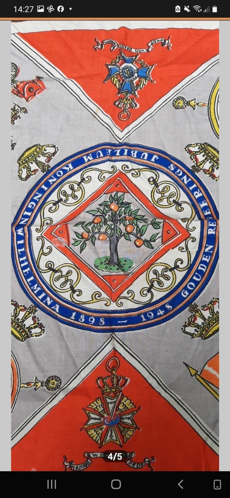 Vintage sjaal Gouden Jubileum Koningin Wilhelmina 1948, Verzamelen, Koninklijk Huis en Royalty, Ophalen of Verzenden
