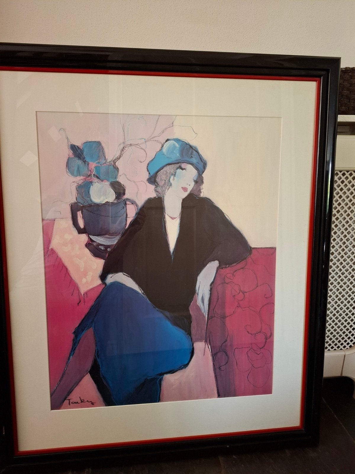 Mooi groot schilderij met print "Suzanne" Tarkay art deco, Ophalen, Gebruikt, Schilderij, 75 tot 100 cm