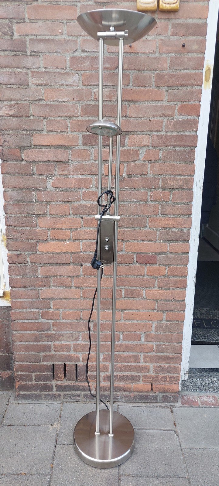 Moderne RVS Vloerlamp met Leeslamp, Gebruikt, Ophalen of Verzenden, Metaal, Modern