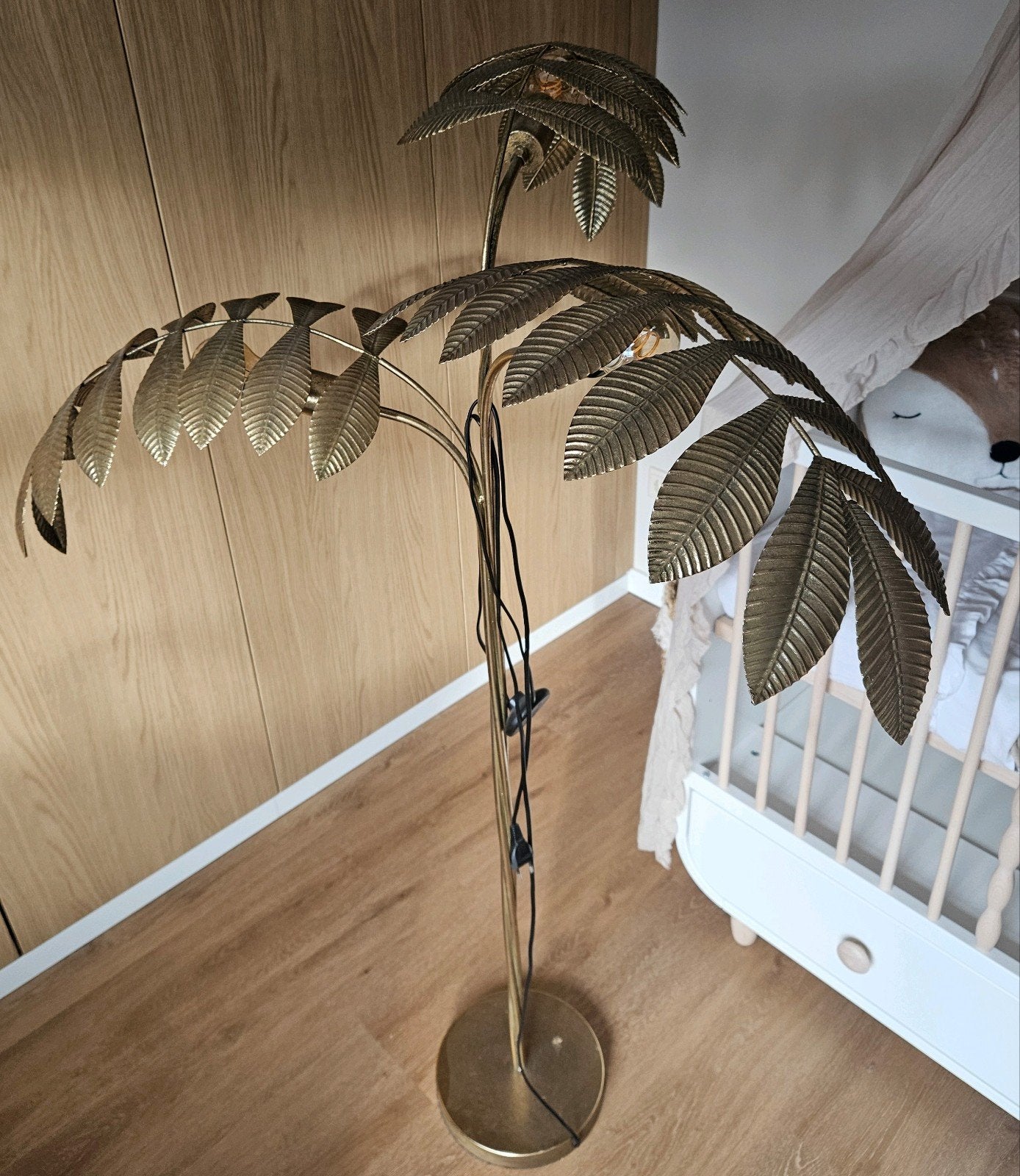 Gouden stalamp palmboom, Huis en Inrichting, Ophalen, 100 tot 150 cm, E27 (groot), Zo goed als nieuw