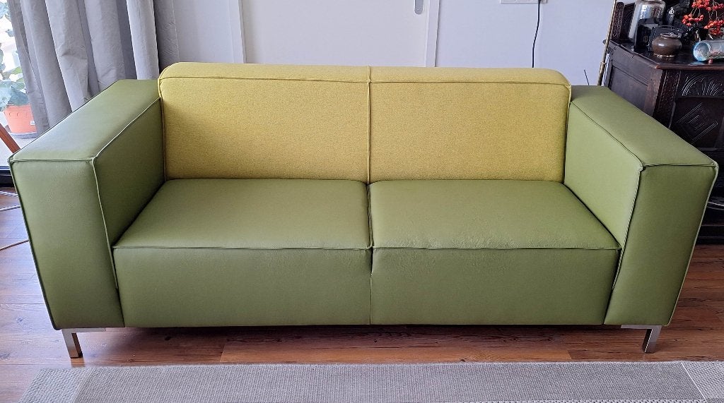 Bank kunstleer en stof, Ophalen, Stof, Tweepersoons, 75 tot 100 cm