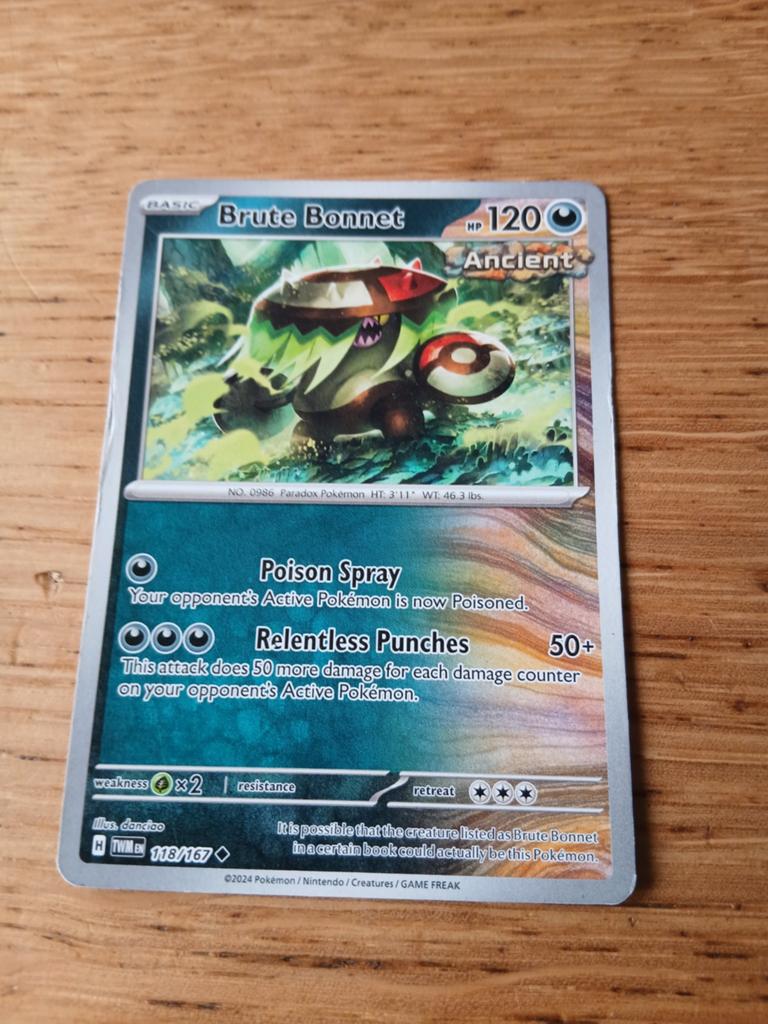 Brute Bonnet 118/167 Pokémon kaart - Ancient Paradox, Ophalen of Verzenden, Zo goed als nieuw, Losse kaart
